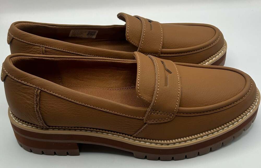 TOMS Monica Lug Sole Leather Penny Loafers in Tan - Picture 2 of 5